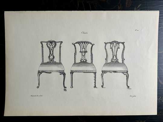 Bookplate Of Antique Chippendale Chair Designs, From "Gentleman & Cabinet Makers Director By Thomas Chippendale, " 1938 | Drawing No. 12