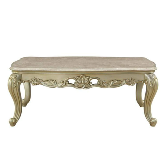 Rectangular Marble Top Coffee Table in Antique White