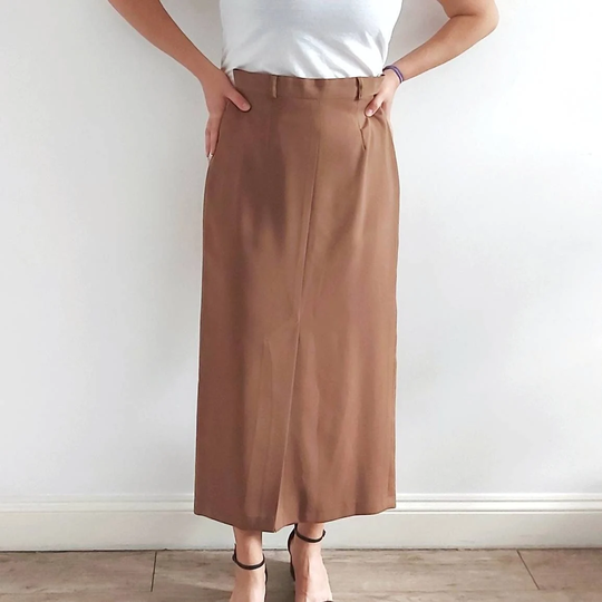80's Vintage Brown Long Pencil Skirt // Small