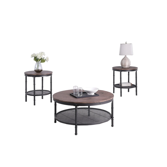 3 Piece Table Set in Weathered Brown and Black