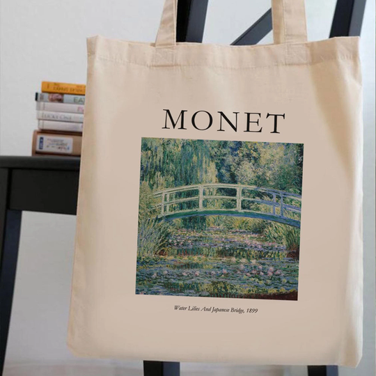 Mzshop - Monet Water Lilies Eco Bag Organic Cotton Tote Reusable Artist Gift For Classic Art