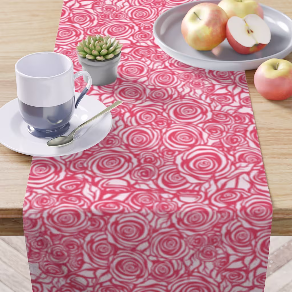 Table Runner in Pink Abstract Roses Dining Decor For Valentine's & Galentine's Entertaining, Housewarming Tabletop 16"x 9