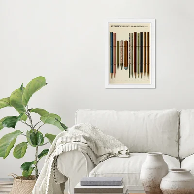 'Education and Office Slate Pencils & Ink Eradicator School Essentials' - Picture Frame Graphic Art Print on Paper