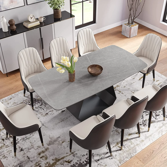 71" Sintered Stone Dining Table for 6-8, Modern Gray Kitchen Table with Carbon Steel Base - 70.86