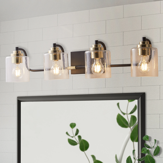 ExBrite 3/4-light Linear Bathroom Gold Vanity Lights Seeded Glass Wall Sconces