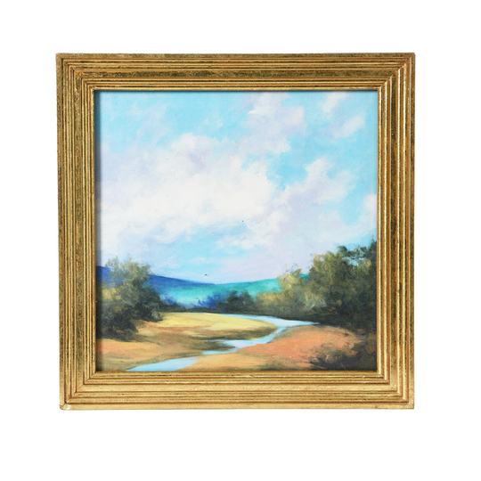 15.75" Square Watercolor Nature Landscape with Solid Wood Frame - Multi-Color
