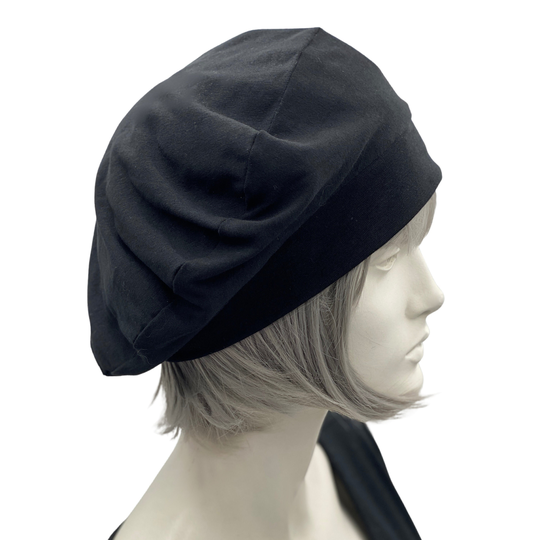 Black Slouch Hat in Cotton Jersey, Or Choose Your Color, Handmade Hat, Lightweight Hats Women, Best Friend Gifts