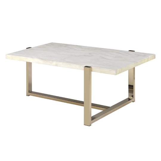 Champagne Finish Coffee Table with Faux Marble Top