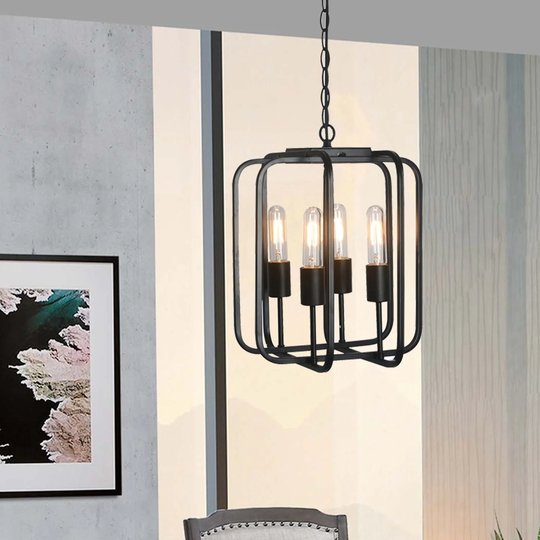Retro 4-Light Caged Pendant Light - 11.8*11.8*54H