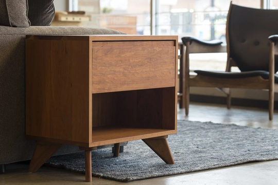 Solid Wood Cube Side Table With Drawer, Walnut, Cherry Or Maple End Table, Mid Century Modern Nightstand