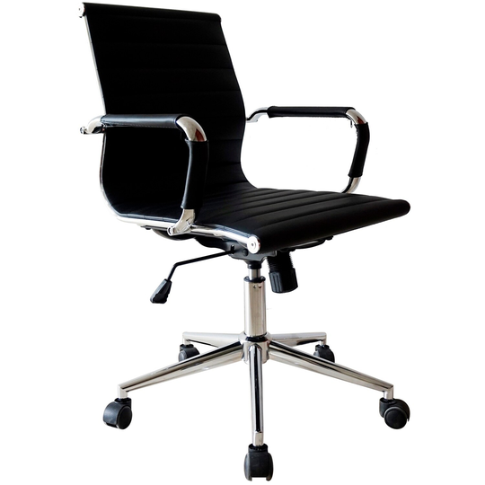 Ergonomic Designer Mid Back PU Leather Executive Office Chair Ribbed Swivel Tilt Conference Room Boss Home Wheels
