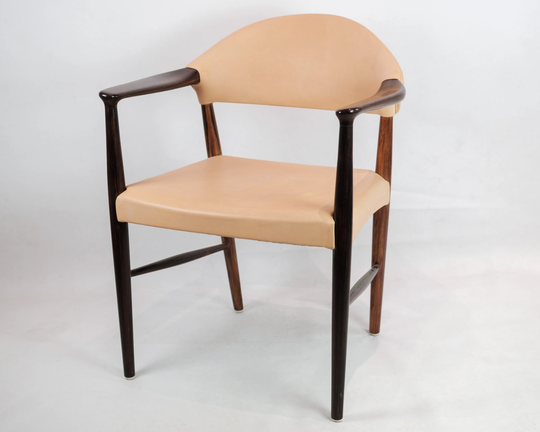 Desk Chair/Armchair in Rosewood With Light Natural Leather Designed By Kurt Ol