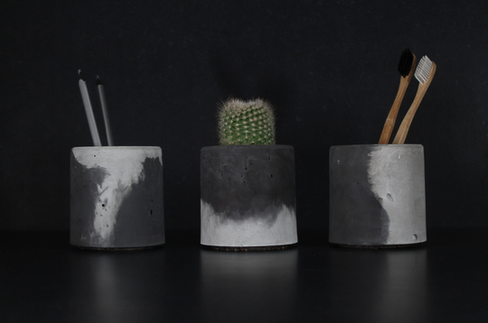 Lava Charcoal Pencil Holder | Dark Grey Beton Pen Holders Cement Desk Organizers Industrial Planter Modern Decor