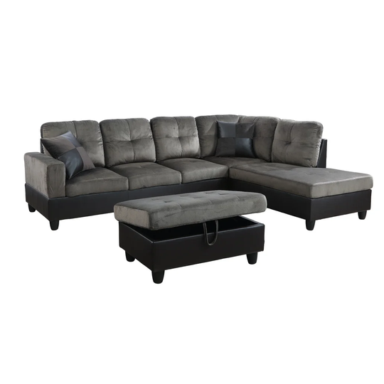 F&M 3 Piece Micro-fiber Sectional Sofa Set - Sofa Chaise & Ottoman