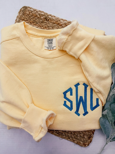 Embroidered Monogram Comfort Colors Sweatshirt| Personalized Crew Neck
