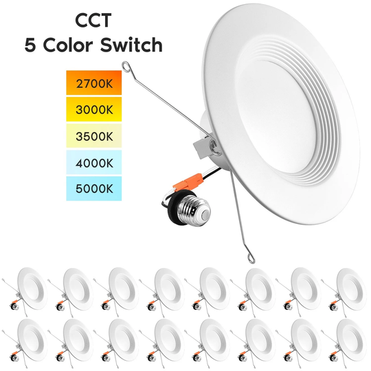 Luxrite 5/6" LED Recessed Downlight, Color Selectable 2700K - 5000K, Dimmable Can Light, 1100lm, Baffle Trim 16-Pack