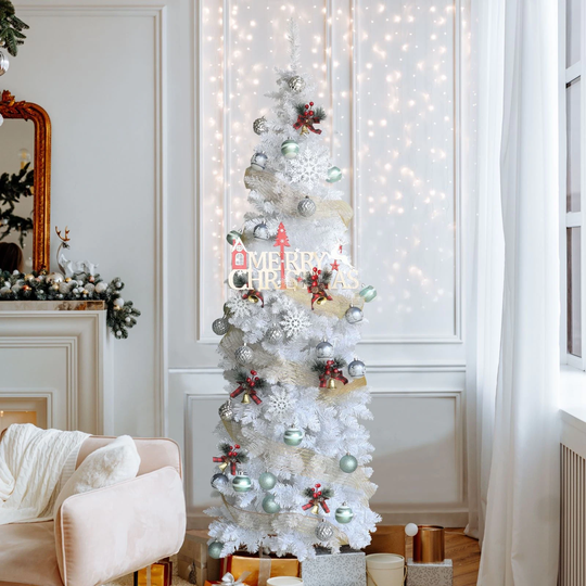 VEIKOUS 6.5FT Pre-lit Pencil Artificial Christmas Tree with LED Lights
