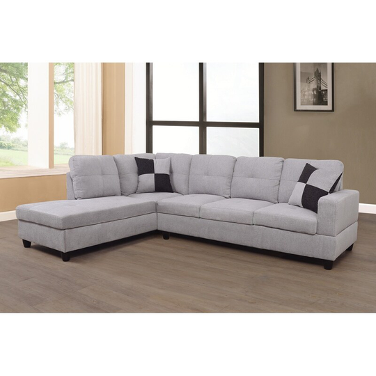 2 Piece Flanelette Sectional Sofa Set - Sofa & Chaise Grey