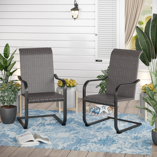 Sophia & William Patio Dining Chairs, 2 C-Spring Rattan Chairs