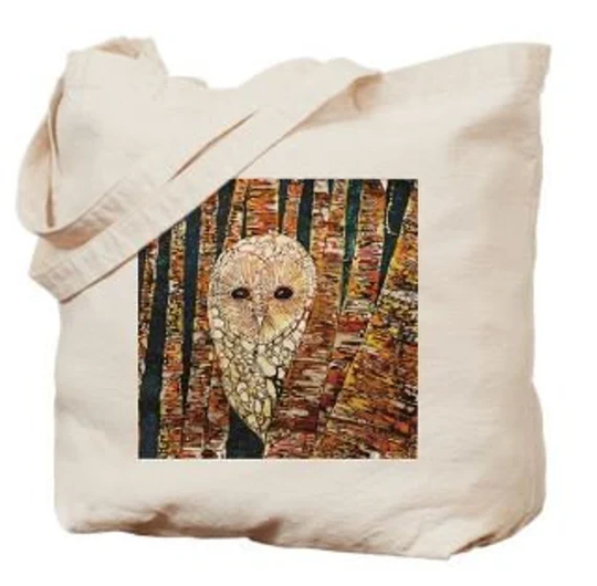 Batik Print Barn Owl Canvas Tote~Back Yard Bird Lover Market Bag~Creeper Art Bag~Perfect Gift For Lover~Gift Tote