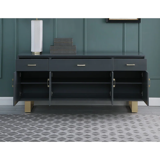 Best Master Furniture Lucia Lacquered 3 Door 3 Drawer Sideboard with Gold Legs