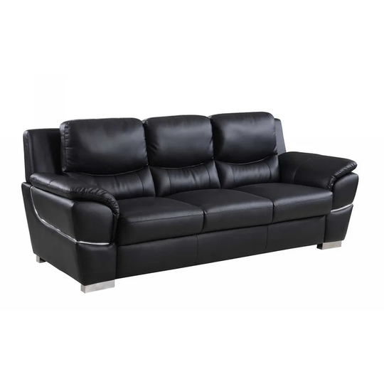 37" Chic Black Leather Sofa - 37" x 85" x 37"