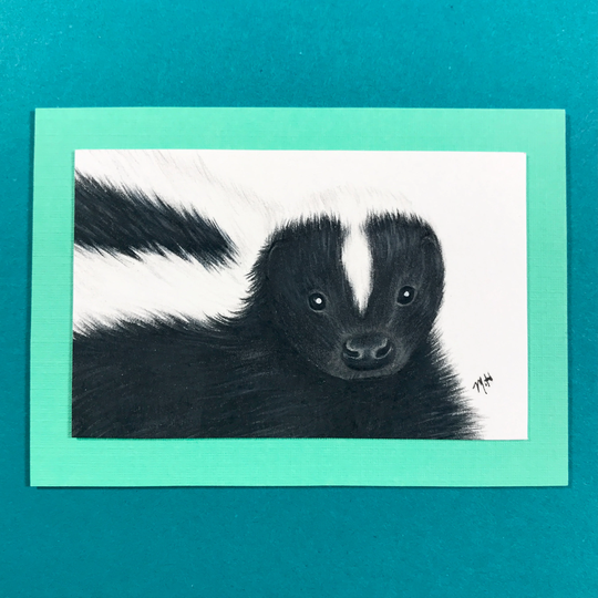 Baby Skunk Itty Bitty Frameless Original Colored Pencil Drawing