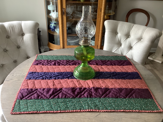 Hand-Quilted Table Runner, Vintage Hand Pieced & Quilted 26 X 32 Quilt Centerpiece, Striped Colorful Decor