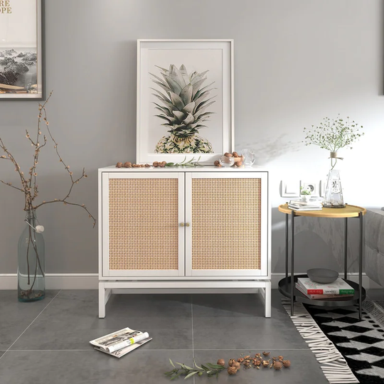 Rattan Sideboard Buffet Accent Cabinet with 2 Doors, 1 Adjustable Inner Shelves for Entryway, Living Room