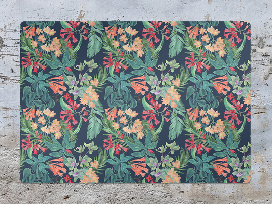Tropical Chair Mat, Navy Vinyl Floor Green Protective Exotic Splat Pad, Decorative Gift Idea, Splash Mat