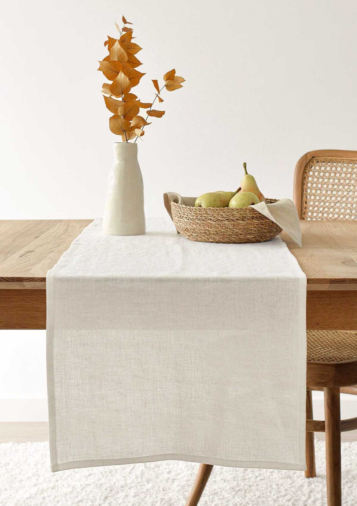 White Linen Table Runner, Handmade, Washed Custom Size Linens