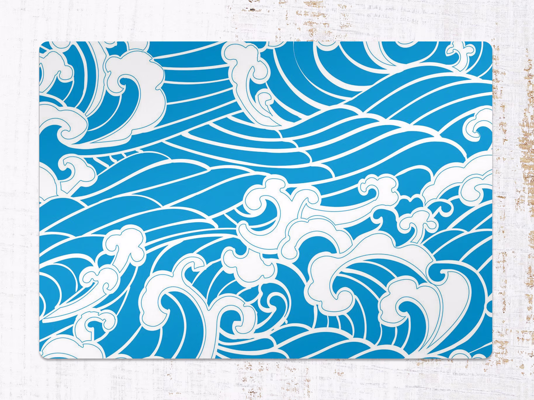 Waves Island Ocean Chair Mat, Blue Splat White Vinyl Floor Sea Protective Pad, Office Room Rug, Housewarming Gift