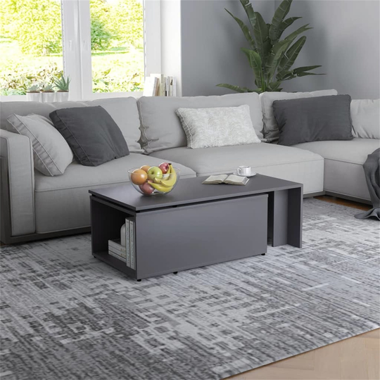 Coffee Table Rectangle Wood Table Adjustment with Hidden Storage, Gray
