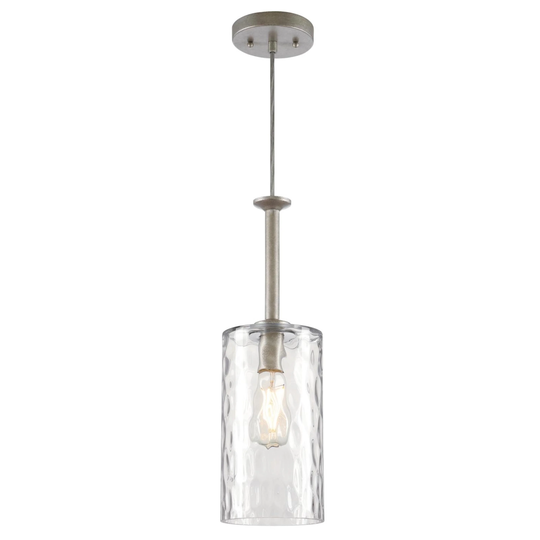 Westinghouse Lighting Hernando One Light Indoor Mini Pendant, Industrial Steel Finish, Clear Hammered Glass - 1-Light