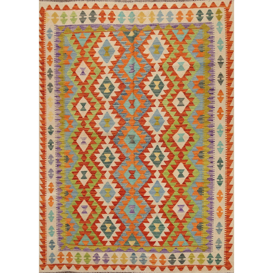 Reversible Multi-Color Kilim Persian Area Rug Hand-Woven Wool Carpet - 5'2"x 6'7"