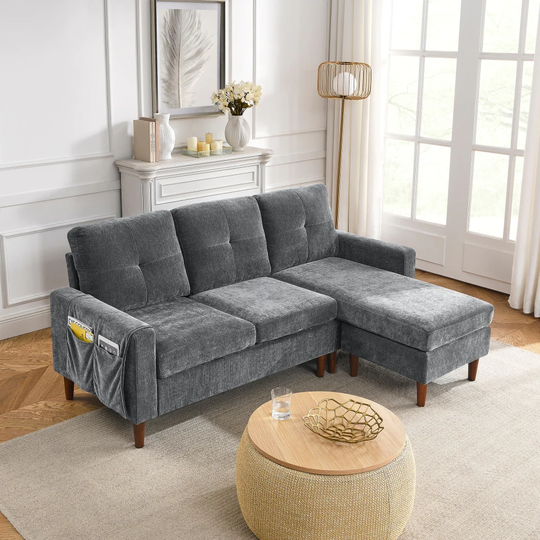 80" Convertible Sectional Sofa with Removable Cushions and Pocket