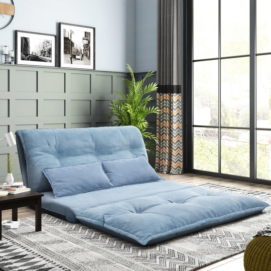 Lazy Sofa Adjustable Folding Bed Sofa Video Gaming Sofa with Two Pillows 3 in 1 Versatile Performance Blue