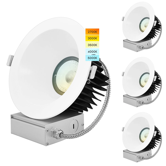 Luxrite 6" LED Recessed Lighting with J-Box 24W 1850 Lumens 5 Color Selectable Dimmable Wet Rated IC Rated 4 Pack