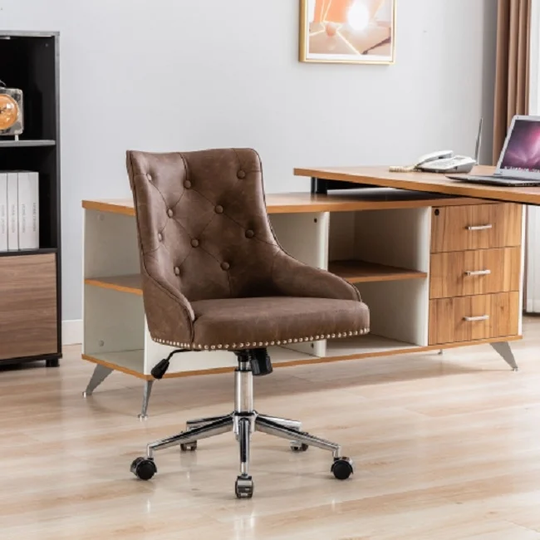 Office Desk Chair with Mid-Back Modern Tufted PU Leather Computer Chair Swivel Height Adjustable Accent Chair