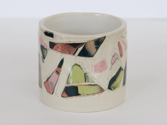 Small Colorful Neon Nerikomi Planter Pot, Contemporary Ceramic Flower Short Mosaic Planter, Pink Yellow Green Black White Ceramic Vase