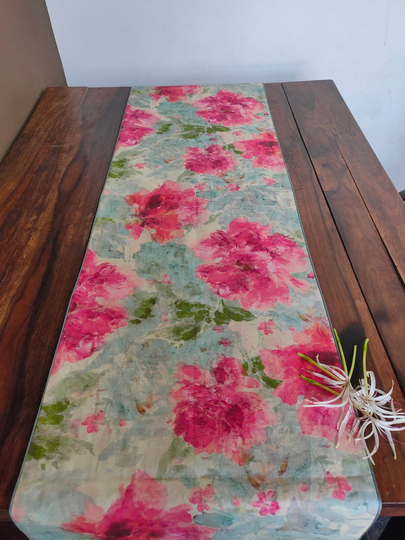 Floral Linen Table Runner For Living Room Or Wedding Table, Handmade Home Decor Dine Dinning Decorative & Modern