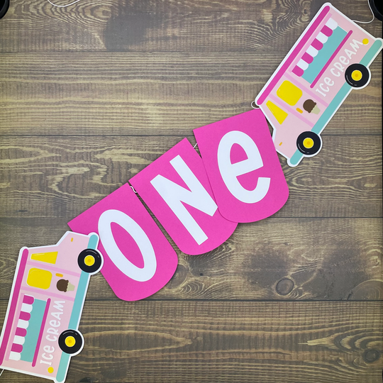 Ice Cream Truck One High Chair Banner - First Birthday, Photo Prop