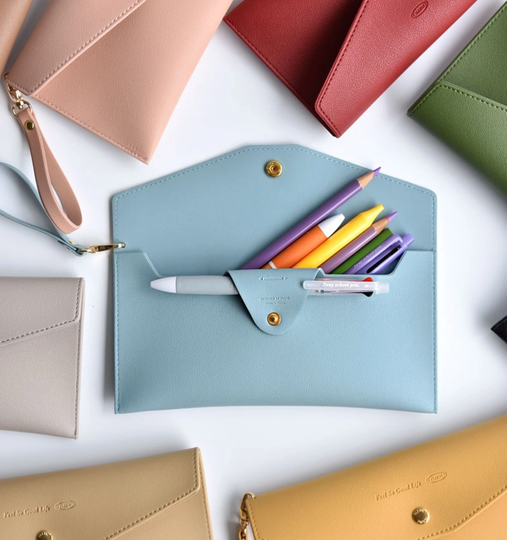 Vivid Color Flat Pencil Wallet | Synthetic Leather Pouch Travel Pouch Cute Pen Case Gift For Her School Supply