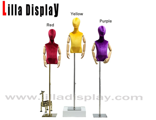 Personalized Colors Adjustable Gold Base 4 Ages Natural Beech Wooden Articulated Arms Velvet Child Dress Form Tito