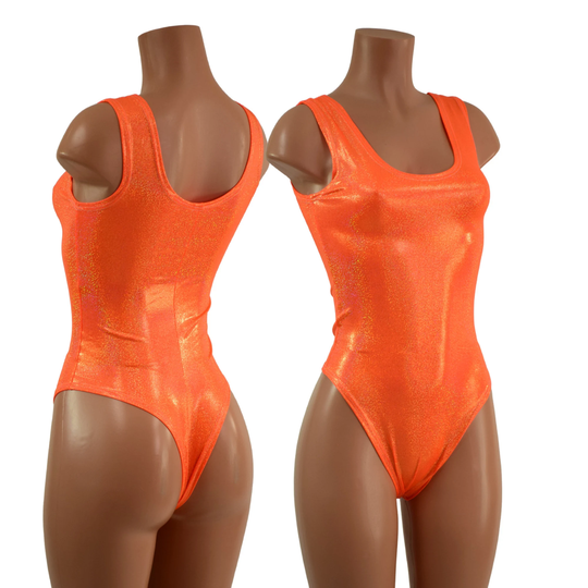 Orange Sparkly Jewel Tank Style Romper With Brazilian Cut Leg 157788