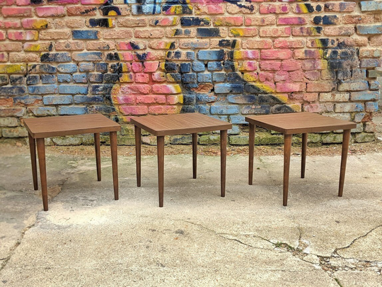 Set Of Three Small Square Wood Tables | Minimal Mid-Century Modern Vintage Side/End Children's