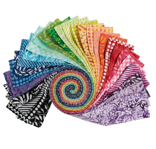 Color Therapy Batik Rainbow Fabric Jelly Roll 40 Precut Quilt Strips 2.5" X 44" - 100% Cotton By Maywood Studios