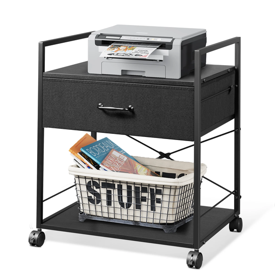 Mobile Printer Stand with Storage Drawer, Vintage Fabric File Cabinet Printer Cart