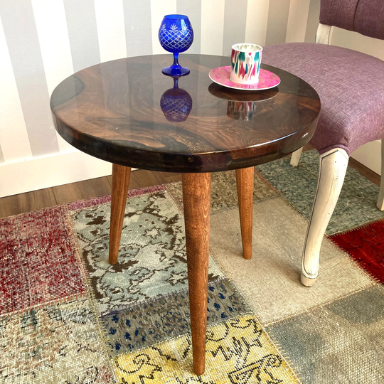 Solid Nesting Table - Pebble Decor 20" Walnut Side With Tapered Legs Resin Coffee End