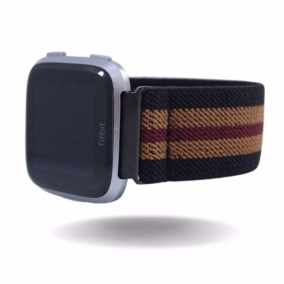 Elastic Fitbit Versa Watch Band - Fits 1, 2, Lite Black Brown Red Stripe | Minimalist Gifts For Him Her Smartwatch Loop